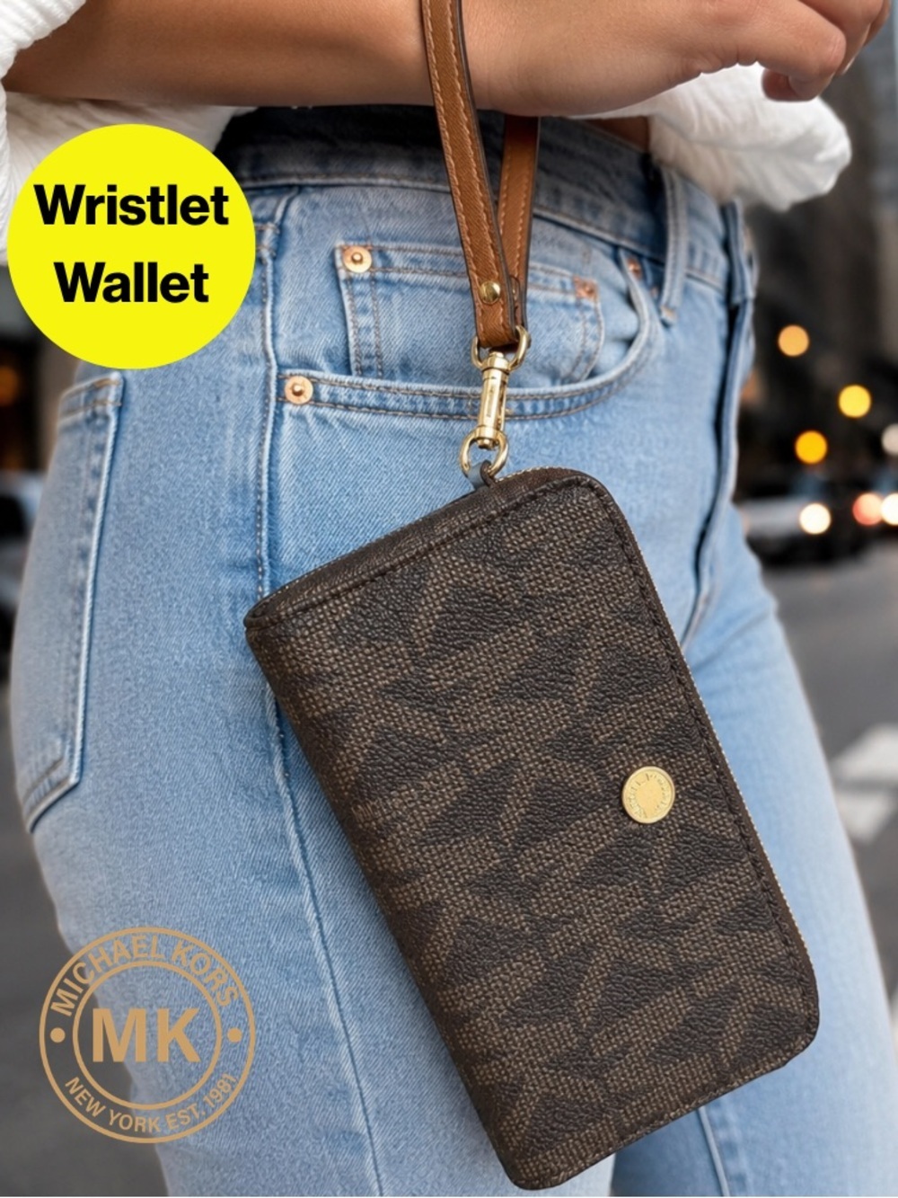MICHAEL KORS 🤎 Dark Brown Signature MK Monogram Wristlet Wallet (3x6” inches)